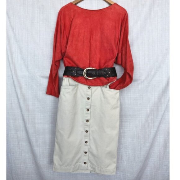 VINTAGE Brooks Brothers Khaki Skirt Preppy Classic Heritage Brand Butto…